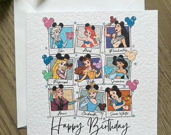 Disney princess birthday card, Personalied, Cinderella birthday card, Ariel birthday card, Frozen birthday card, Disney castle