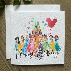 Carte d'anniversaire princesse Disney, personnalisée, carte d'anniversaire Cendrillon, carte d'anniversaire Ariel, carte d'anniversaire La Reine des neiges, château Disney image 1