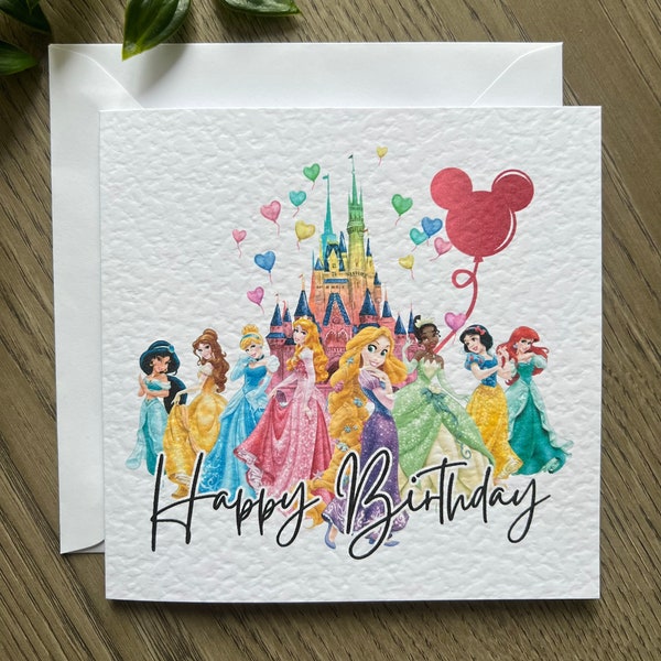 Carte d’anniversaire princesse Disney, personnalisée, carte d’anniversaire Cendrillon, carte d’anniversaire Ariel, carte d’anniversaire Frozen, château Disney