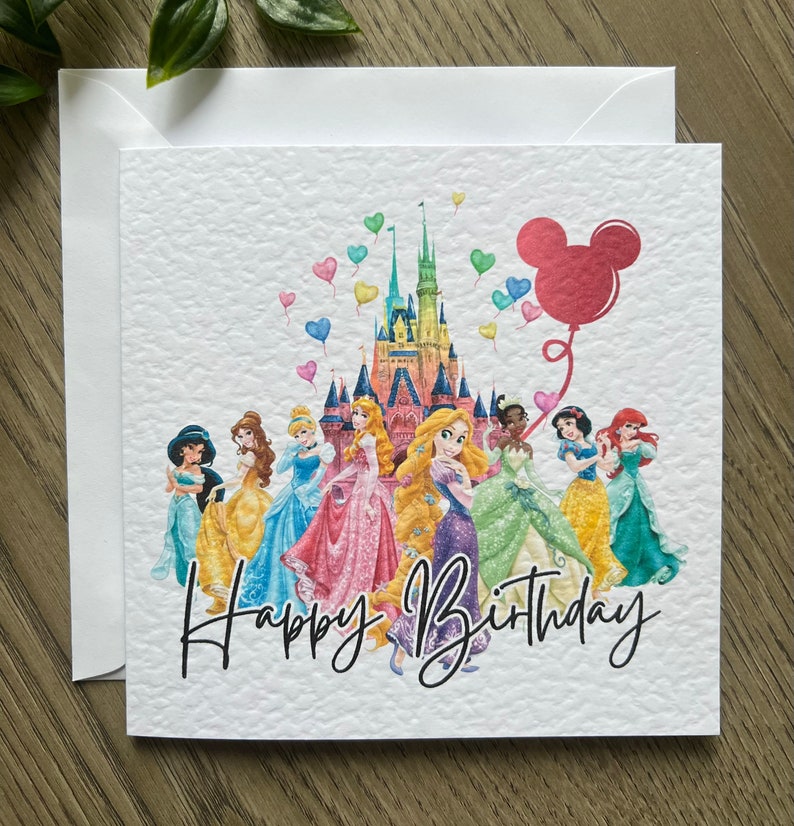 Carte d'anniversaire princesse Disney, personnalisée, carte d'anniversaire Cendrillon, carte d'anniversaire Ariel, carte d'anniversaire La Reine des neiges, château Disney image 1