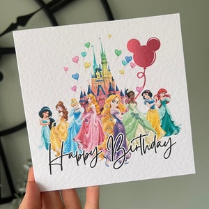 Carte d'anniversaire princesse Disney, personnalisée, carte d'anniversaire Cendrillon, carte d'anniversaire Ariel, carte d'anniversaire La Reine des neiges, château Disney image 3