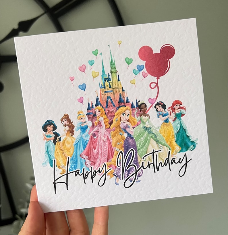 Carte d'anniversaire princesse Disney, personnalisée, carte d'anniversaire Cendrillon, carte d'anniversaire Ariel, carte d'anniversaire La Reine des neiges, château Disney image 3