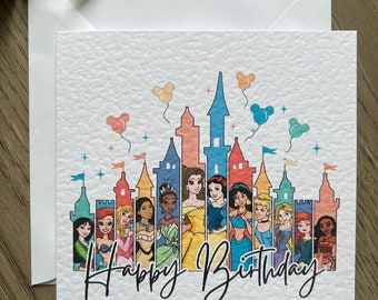 Disney princess birthday card, Personalised, Cinderella birthday card, Ariel birthday card, Frozen birthday card, Disney castle