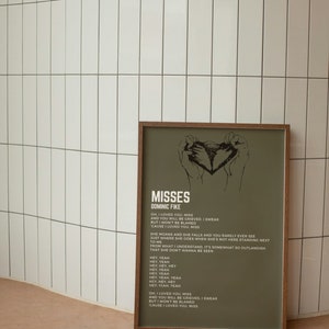 Misses Dominic Fike/ Dominic Fike Poster/ Indie/ Alternative/ Music Poster/ Digital Print/ Wall Deco/ 3 Nights Dominic Fike/ Lyric Poster