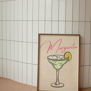 Margarita Cocktail Print / Retro Cocktail Wall Art / Trendy Print / Minimalist Wall Art / Drink Poster / Kitchen Art / Cocktail Bar/A4