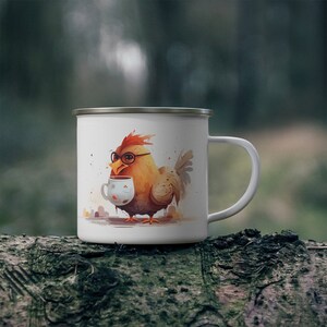 Chicken Coffee Watercolor - Enamel Camping Mug