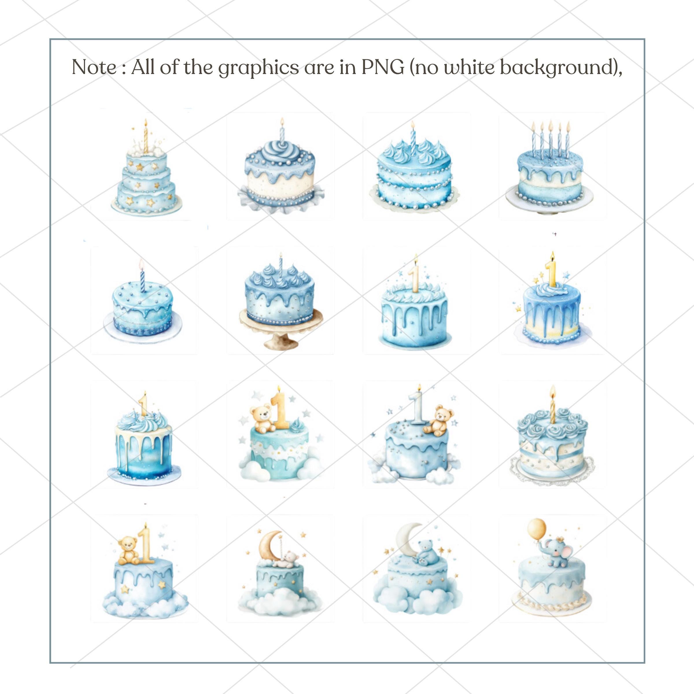 Watercolor Birthday Cake Clipart, Blue Cake, PNG, Digital Stickers ...