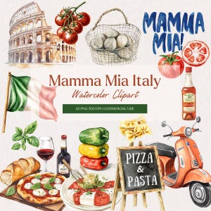 Watercolor Clipart Italy | Italy Bridal Shower | Italy Wedding Theme Clipart | Travel Clipart | Digital Clipart Set | Instant Download