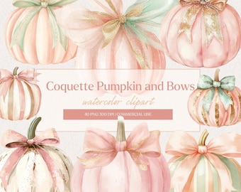 Clipart acquerello Zucca Coquette / Zucca autunnale / Zucca rosa / Zucca stravagante / Zucche pastello / Adesivi acquerello, Arte per baby shower