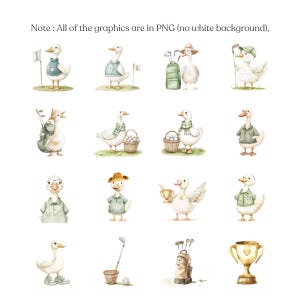 Watercolor Silly Goose Clipart,golf Clipart,golf Club,baby Duck,spring ...