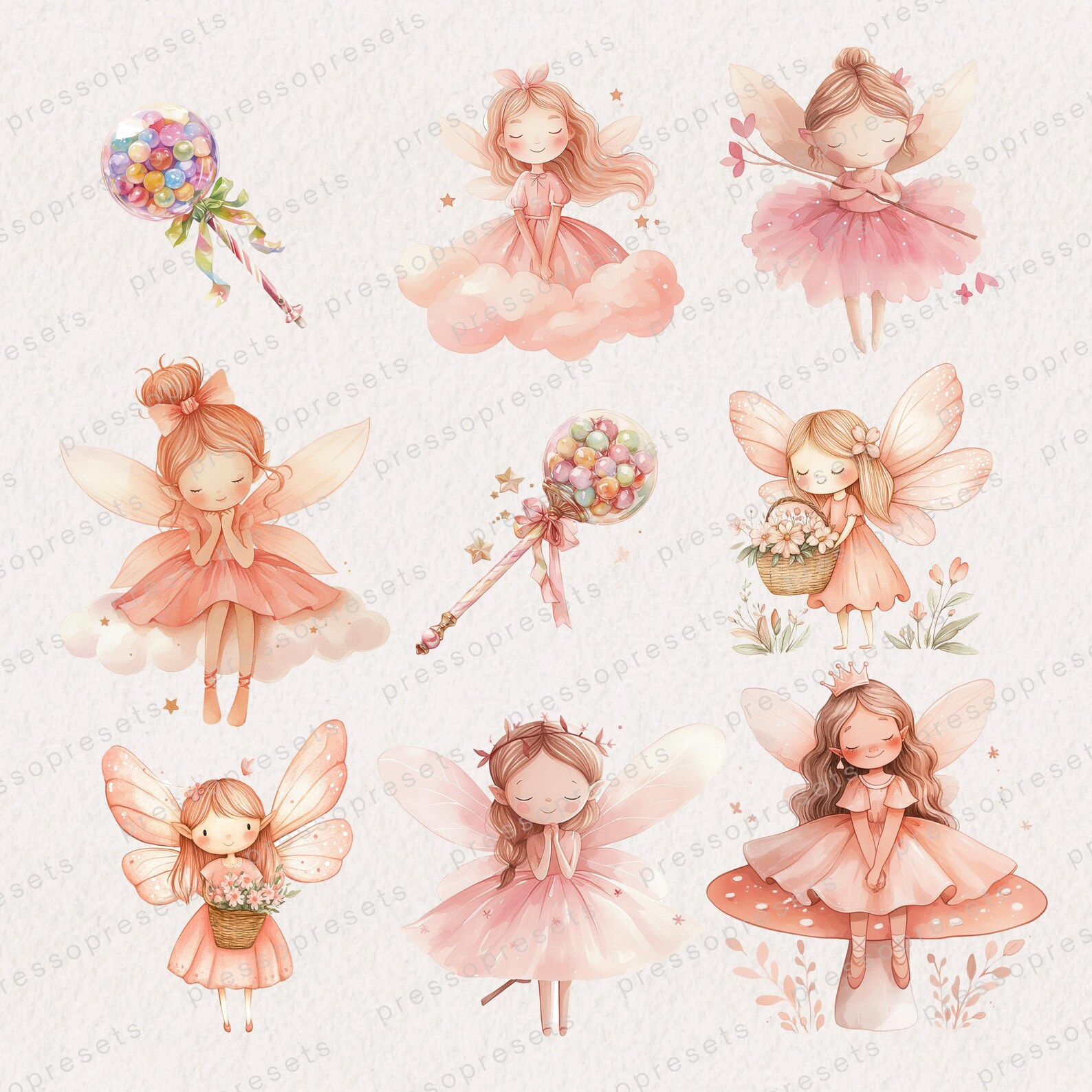 Whimsical Fairy Garden, Fairy Clipart Watercolor Style, Fairies ...
