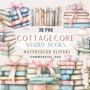 Book Watercolor Clipart, Cottagecore Clipart Digital Stickers, Shabby Book, Romantic Era, Soft Girl, Feminine Planner Stickers, PNG bundle
