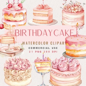 Aquarel verjaardagstaart clipart, roze cake, png, digitale stickers, meisje baby shower clipart, vrouwelijk, roze boho-kunst, png-bundel