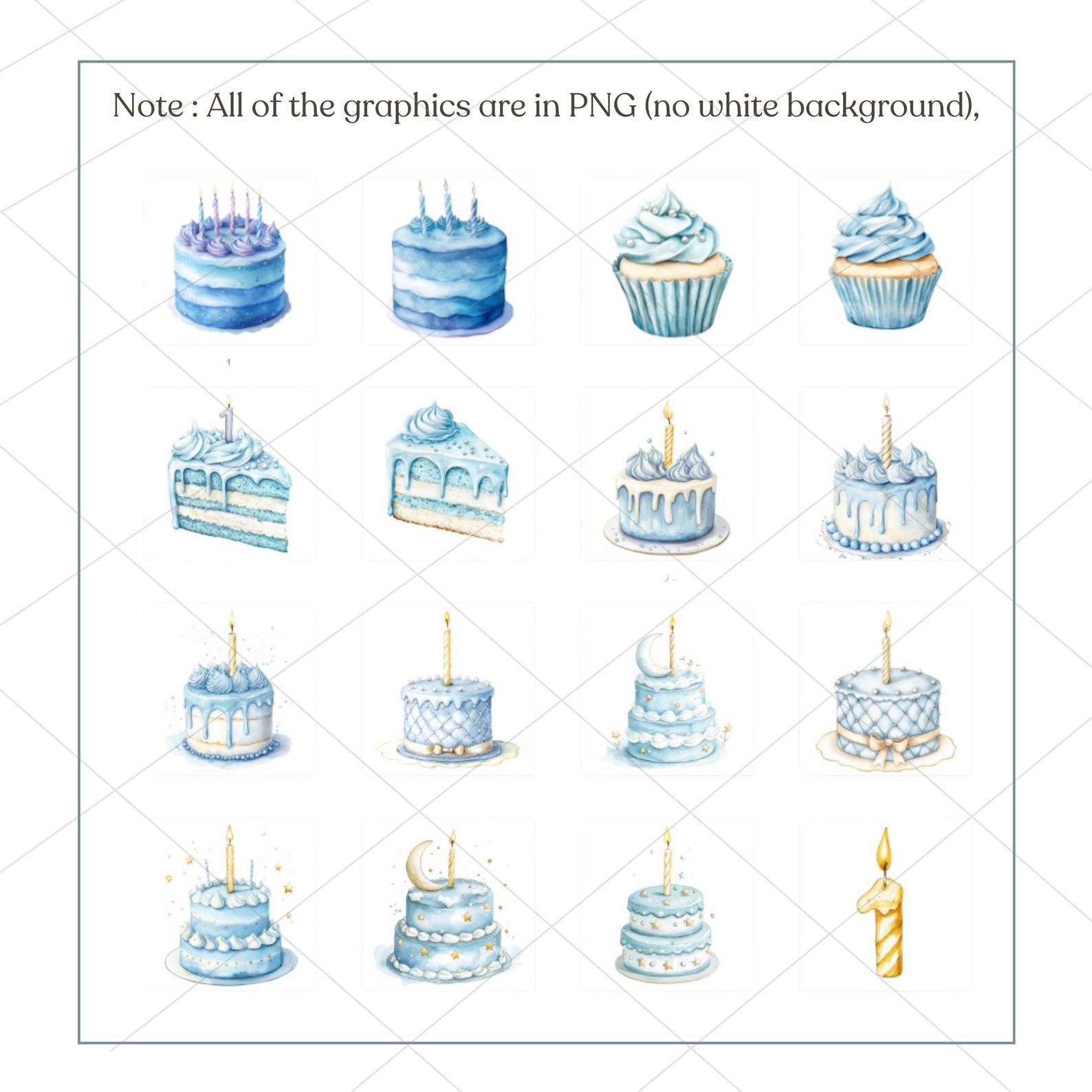 Watercolor Birthday Cake Clipart, Blue Cake, PNG, Digital Stickers ...