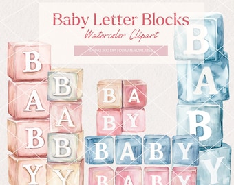 Watercolor Baby Letter Blocks Clipart | DIY Stacked Baby Blocks | Baby Lettering | Baby Birthday | Baby Shower Art | Invitation | Boho Art