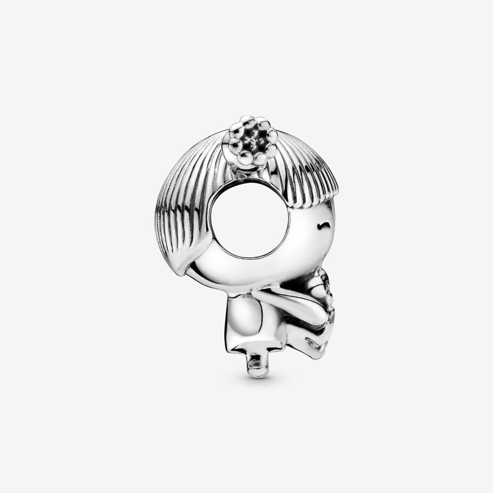 Girl with Pigtails Charm, Silver Charms, Pandora US, Argent sterling