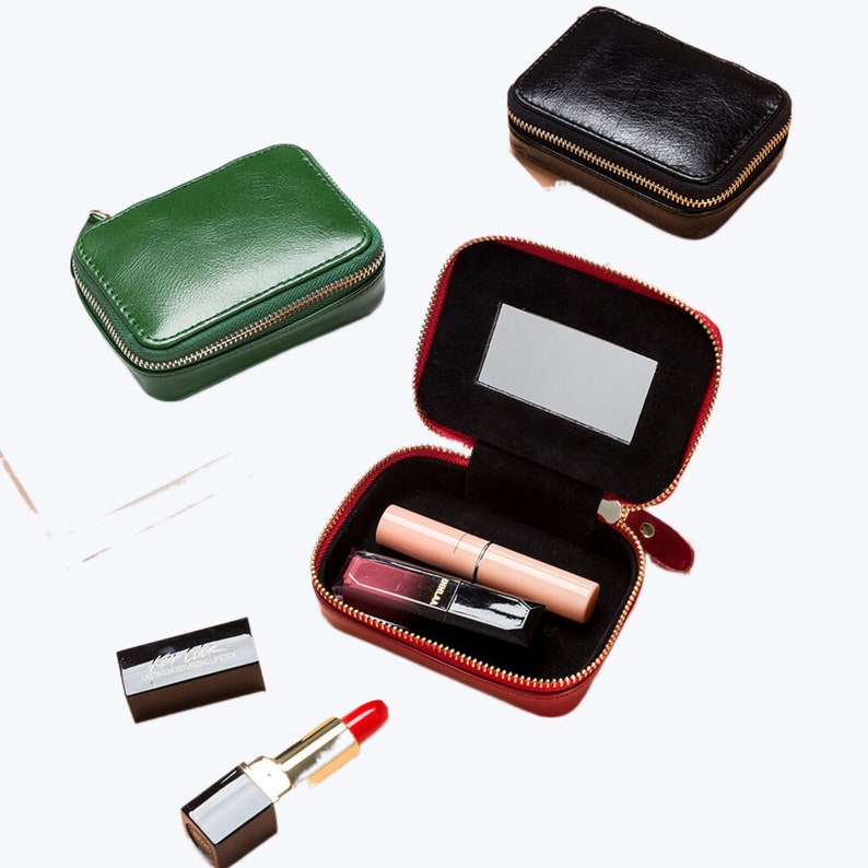 Mini Genuine Leather Lipstick Case With Mirror Multipurpose Etsy