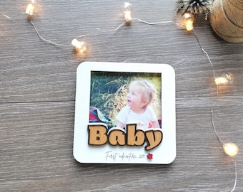 Personalized Wooden Magnet Photo Frame for Baby'sPhoto: Fridge Picture Gift