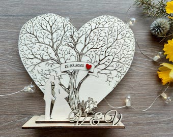 Personalized Wooden Tree Wedding Gift, Engraved Initials & Date