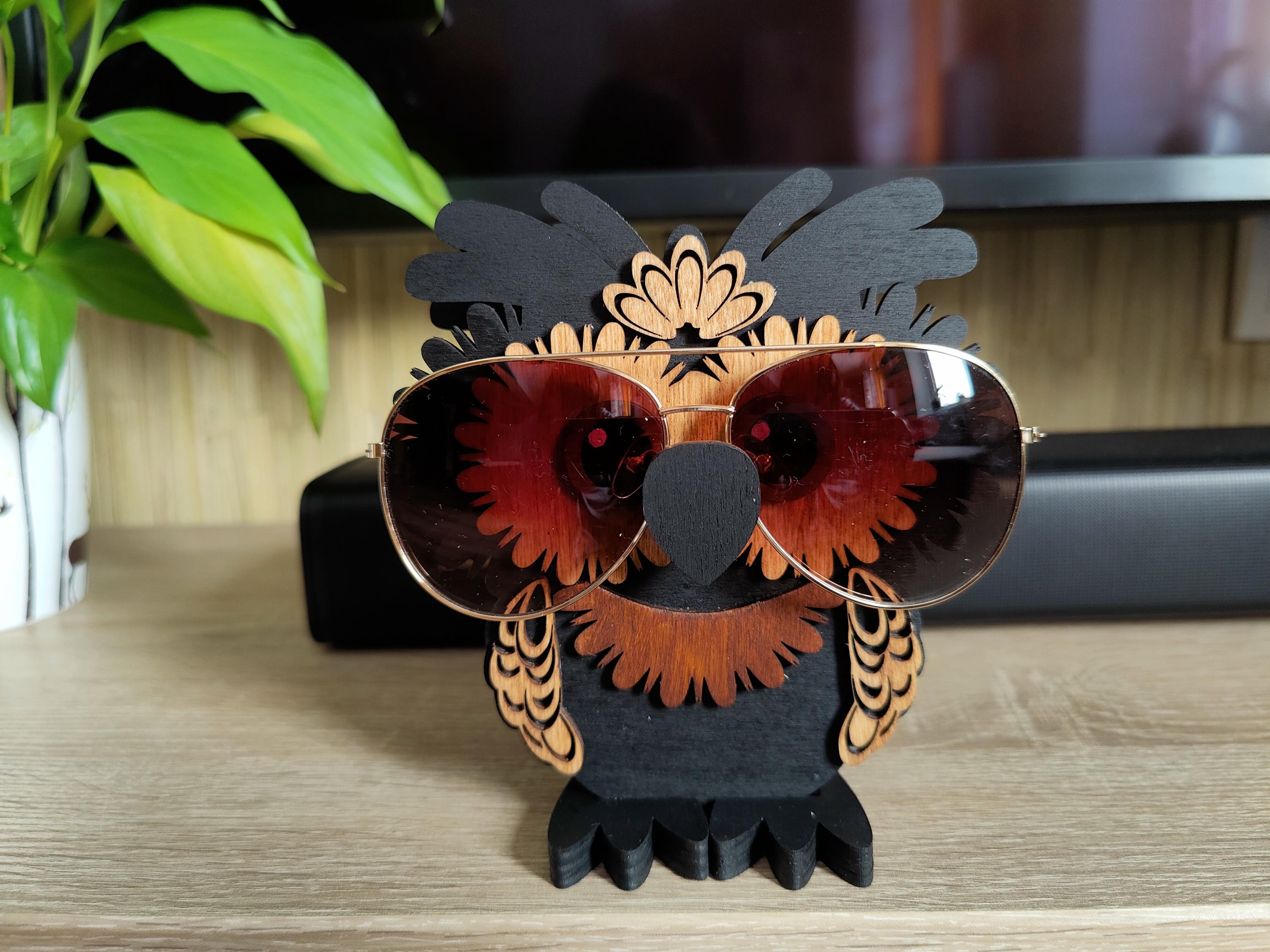 フクロウ　木製メガネ掛けスタンド フクロウの眼鏡ホルダー、木製眼鏡スタンド、木製フクロウ、デスク用