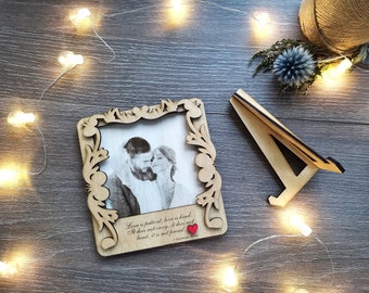 Personalized Engraved Photo Fridge Magnet, Custom Wood Gift,  Burned Photo on Wood, Photo Frame with Stand, Personalized Photo Gift