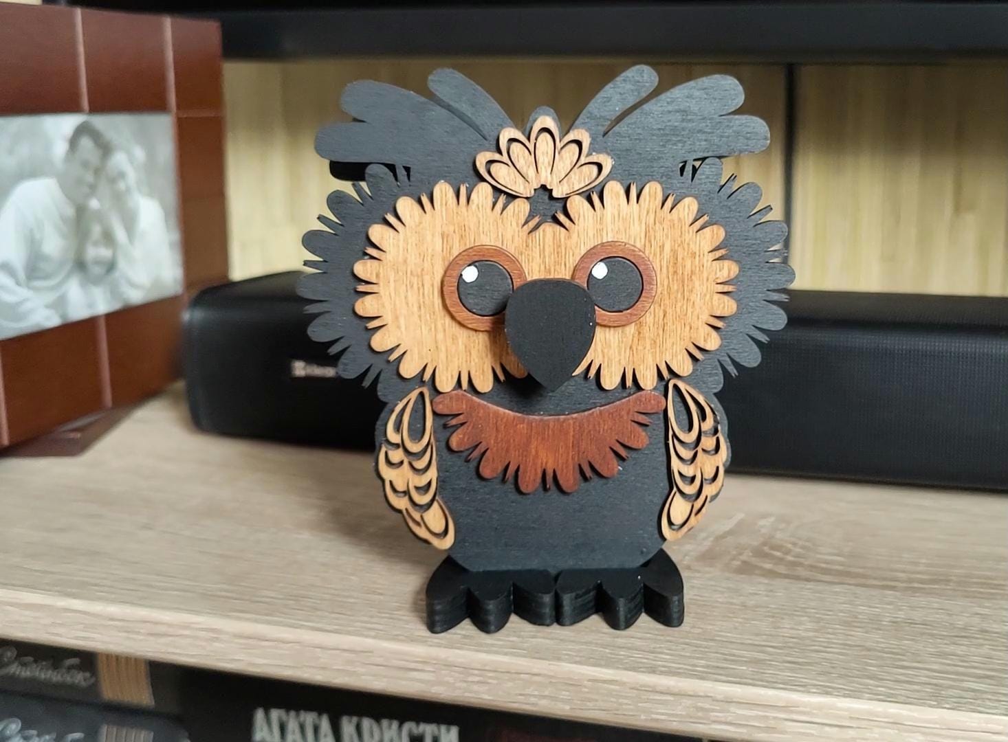 フクロウの眼鏡ホルダー、木製眼鏡スタンド、木製フクロウ、デスク用