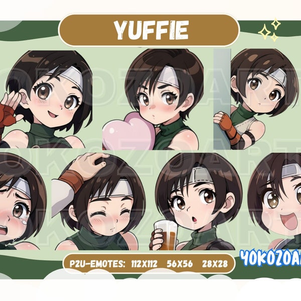 Final Fantasy 7 - Yuffie Kisaragi Emotes, Anime Chibi Emotes, Twitch/Discord/Youtube Emotes