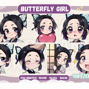 Butterfly Demon Anime Girl, Anime Emotes, Chibi Emotes for Twitch/Discord/Youtube