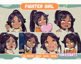 Fighter Purple Hair Anime Girl, Anime Emotes, Chibi Emotes for Twitch/Discord/Youtube