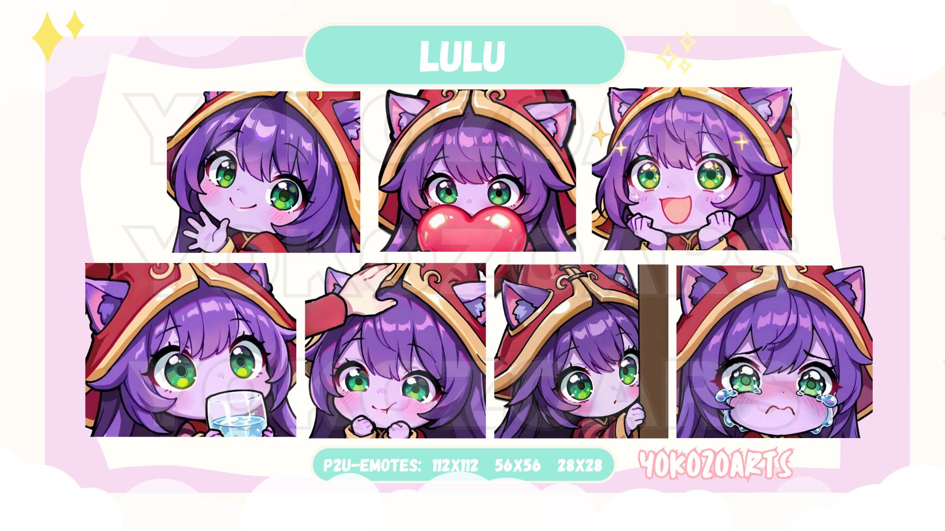 LoL - Lulu Chibi Emotes, League of Legends, P2U Emotes for Youtube/Twitch/Discord