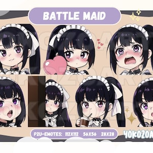Battle Maid Anime Girl, Anime Emotes, Chibi Emotes for Twitch/Discord/Youtube