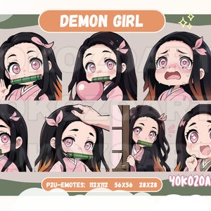 Bamboo Demon Anime Girl, Anime Emotes, Chibi Emotes for Twitch/Discord/Youtube