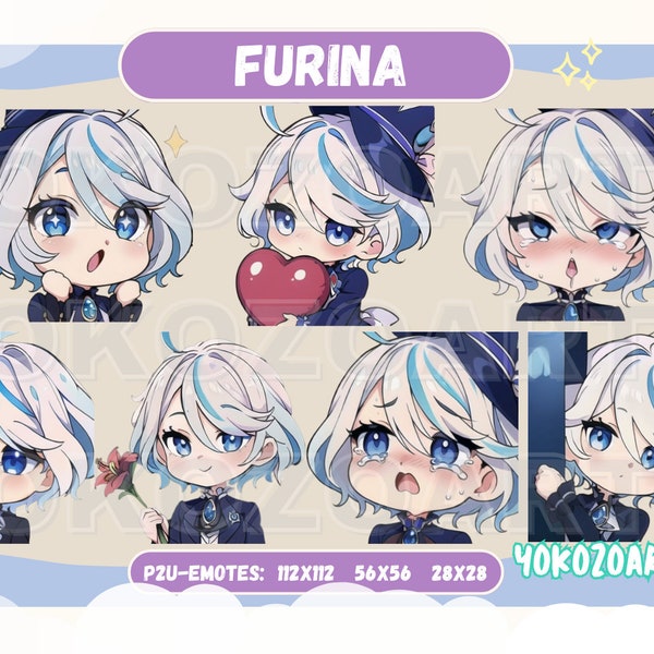 Genshin Impact - Furina Emotes, émotes Chibi mignonnes prêtes à l'emploi pour Discord/Youtube/Twitch