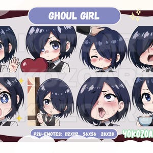 Ghoul/Waitress Girl Emotes, Anime Emotes, Ready to Use Cute Chibi Emotes for Discord/Youtube/Twitch
