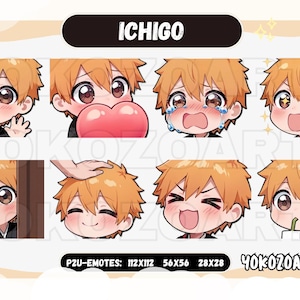 Kimono Orange Hair Anime Boy, Anime Emotes, Chibi Emotes for Twitch/Discord/Youtube