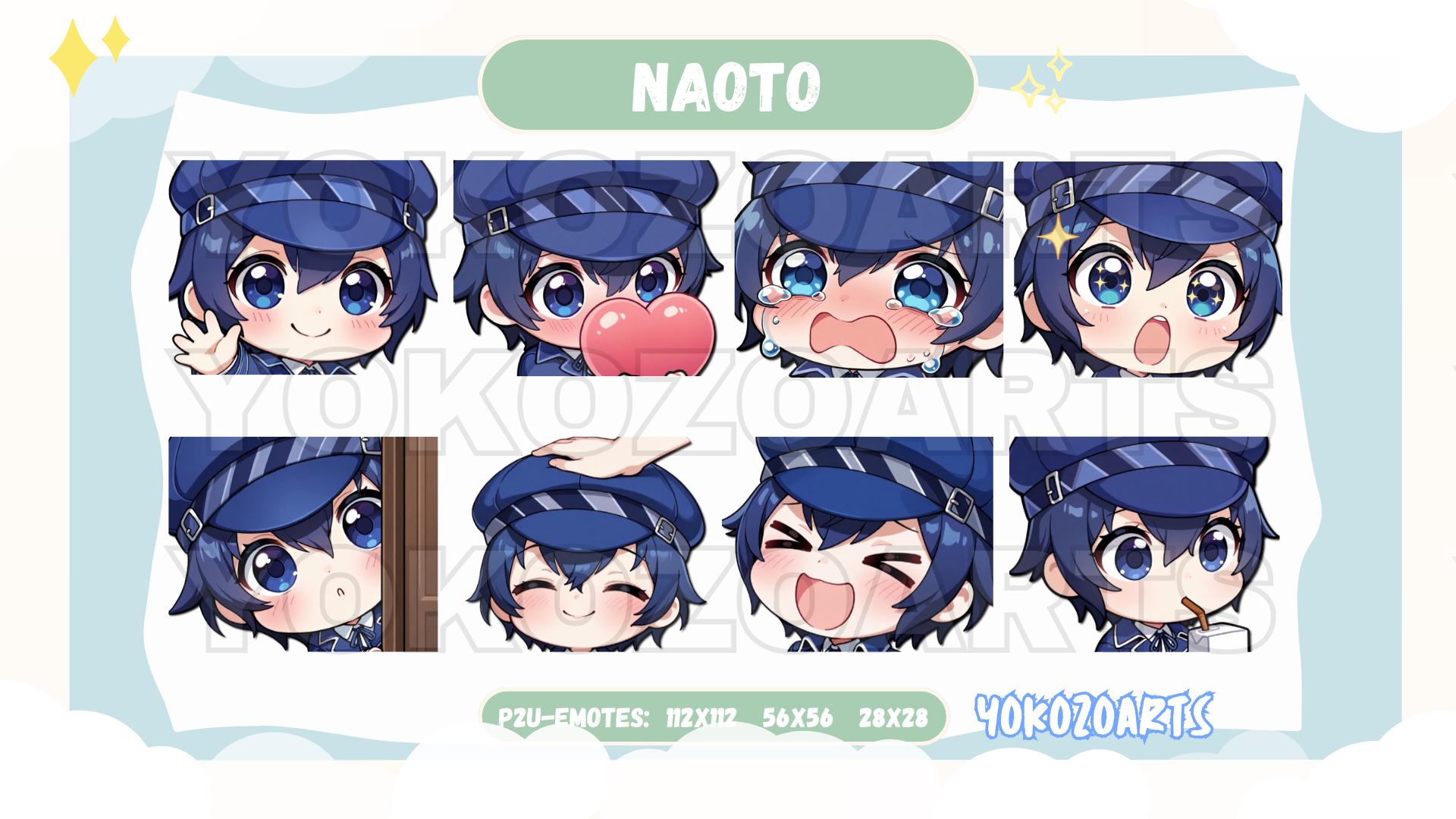 Persona/P4 - Naoto Shirogane, Anime Chibi Emotes for Twitch/Discord/Youtube, image size:1920x1080
