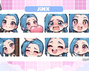 Jinx Chibi Emotes, League of Legends Emotes for Youtube/Twitch/Discord