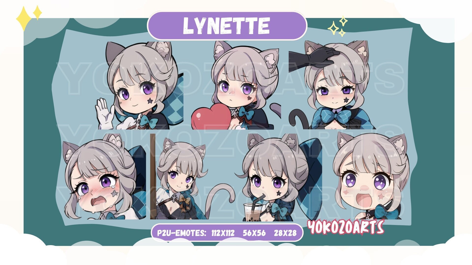 Genshin Impact - Lynette Emotes, Ready to Use Cute Chibi Emotes for Discord/Youtube/Twitch
