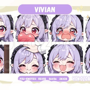 May include: A set of eight animated emoticons featuring a purple-haired character with different facial expressions. The character is wearing a black and white maid outfit. The text "VIVIAN" is at the top of the image. The text "P2U-EMOTES: NXXNXZ 56X56 28X28 40K0Z0ARTS" is at the bottom of the image.