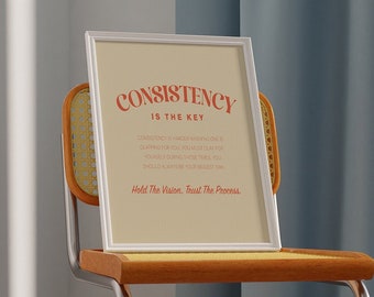 Consistency Is Key Wall Art, Motivational Quote Poster, Positive Quote Print For Office Decor Orange Art Print Gift Aesthetic Wall Decor