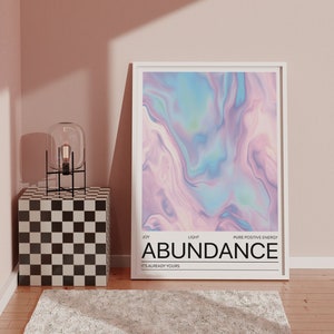Póster de afirmación de abundancia, arte de pared abstracto imprimible, arte psicodélico, arte de pared de moda, arte de energía positiva, póster de regalo con degradado retro