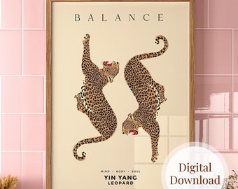 Art mural léopard élégant, impression d'art animalier tendance, décoration murale esthétique, affiche de guépard, affiche de Yin Yang pleine conscience, cadeau de décoration murale moderne
