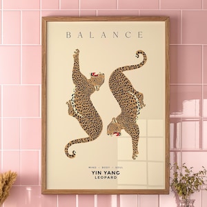 Stylish Leopard Wall Art, Trendy Animal Art Print, Aesthetic Wall Decor, Cheetah Poster, Yin Yang Poster Mindfulness Modern Wall Decor Gift
