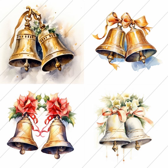 Watercolor Church Bells Ringing on Christmas Morning, Digital