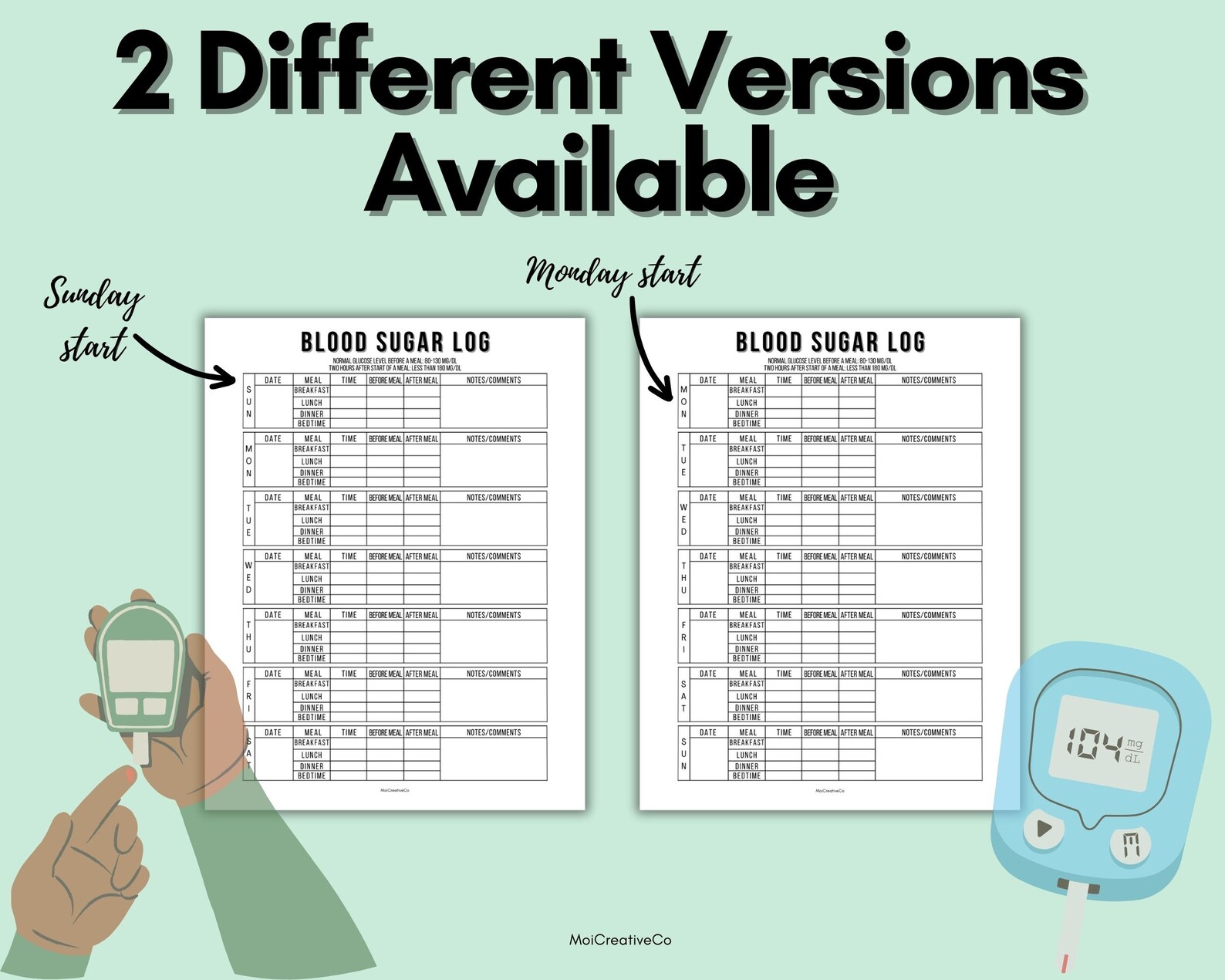 Blood Sugar Log | Diabetes Log | Printable Glucose Log | Daily Glucose ...