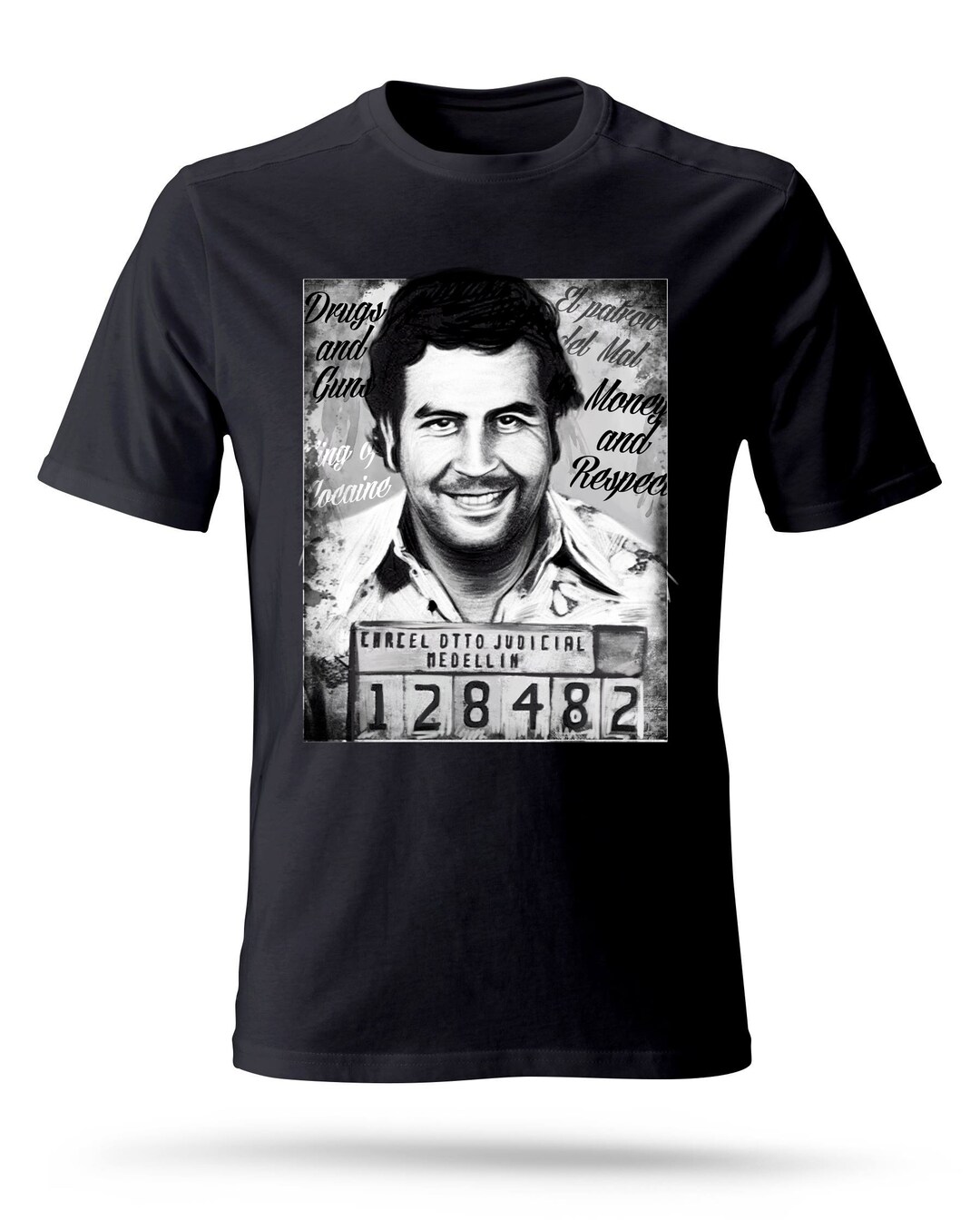 T-shirt Pablo Escobar Mugshot - Noir, Taille XL, 100% Coton, Neuf Avec étiquette