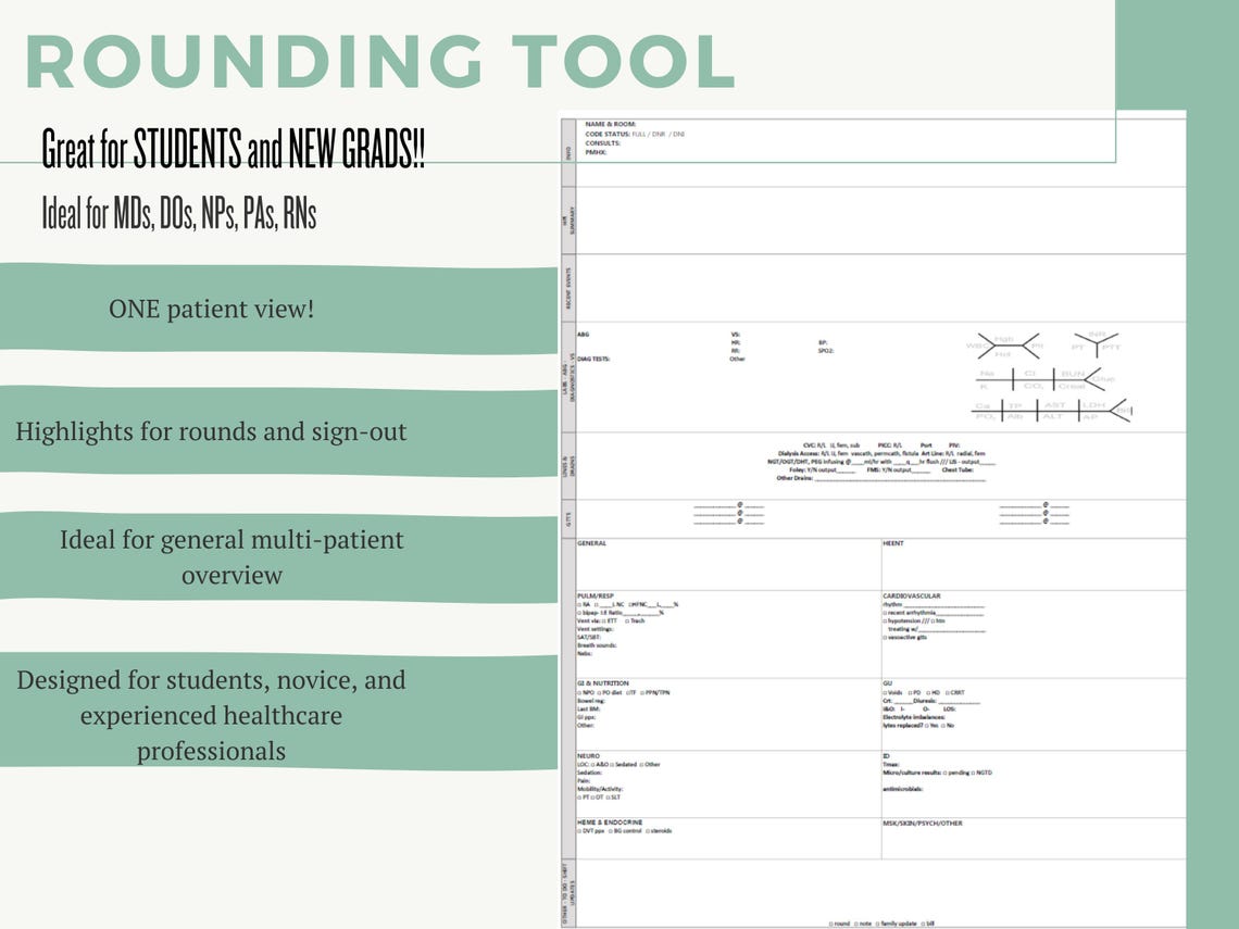 Provider Rounding Tool: Single Patient Template (PDF) - Etsy