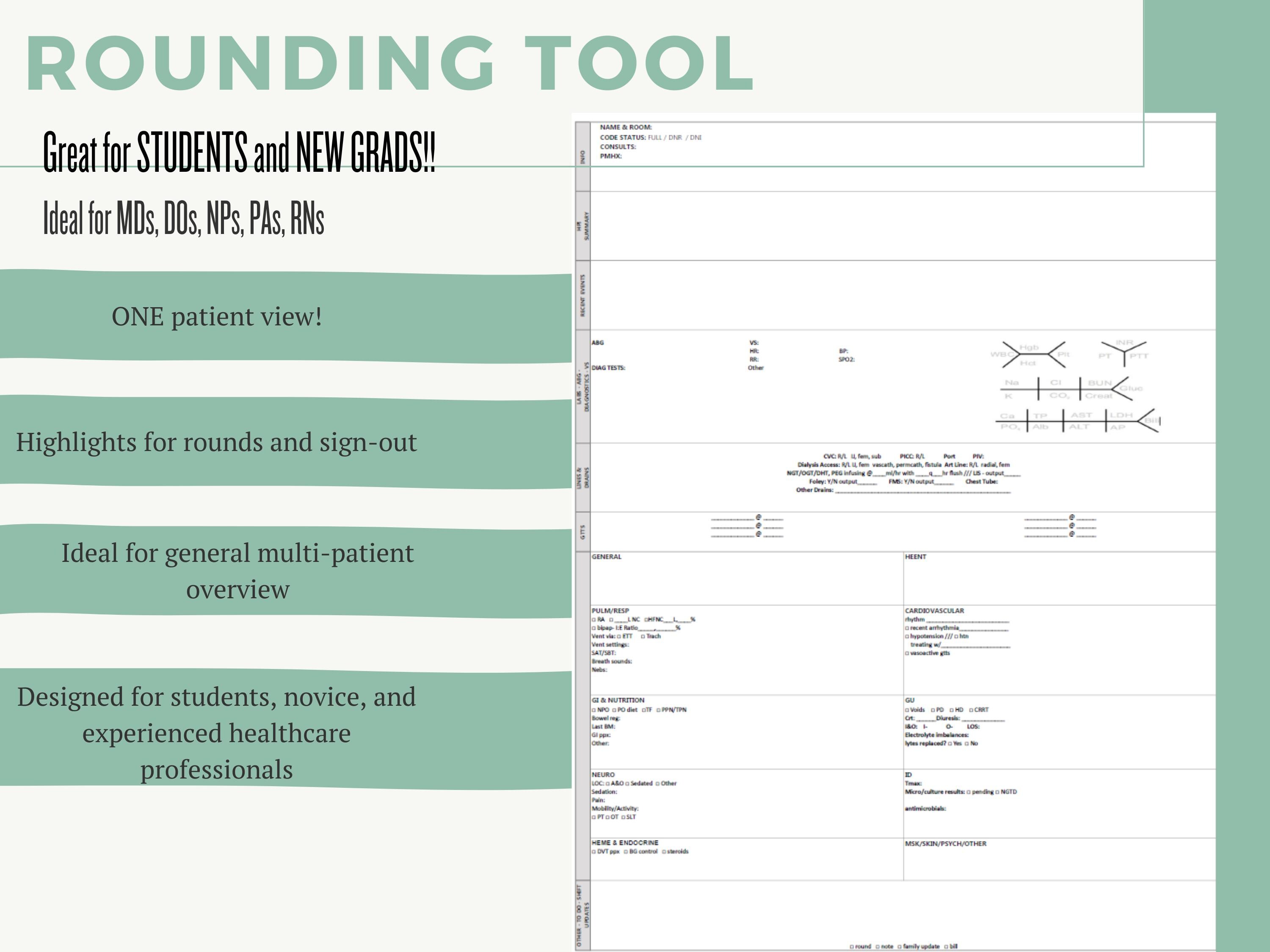 Provider Rounding Tool: Single Patient Template (PDF) - Etsy