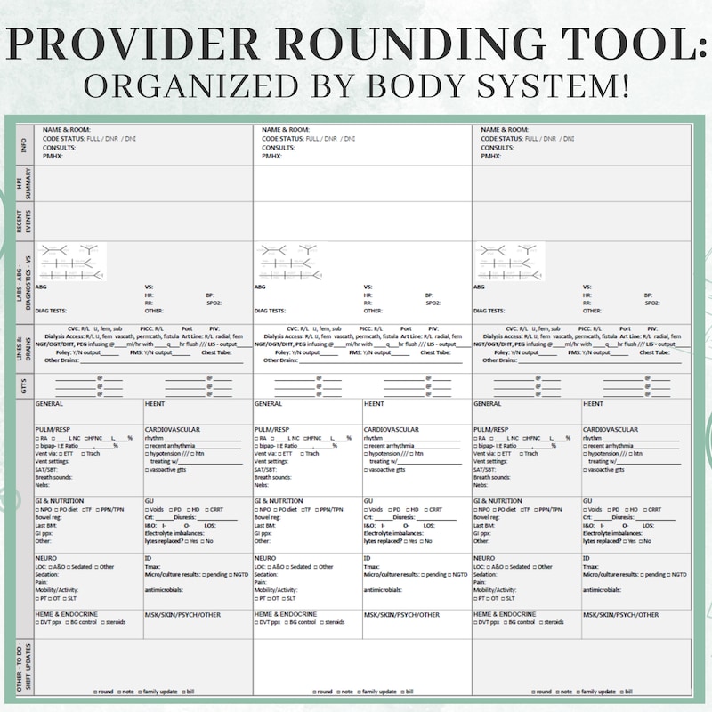 Doctor Rounding Form Doctor Rounding Sheet - Etsy