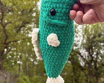 Crochet Bass Plushie - Amigurumi, Fish, Ocean, Fishing, Gift